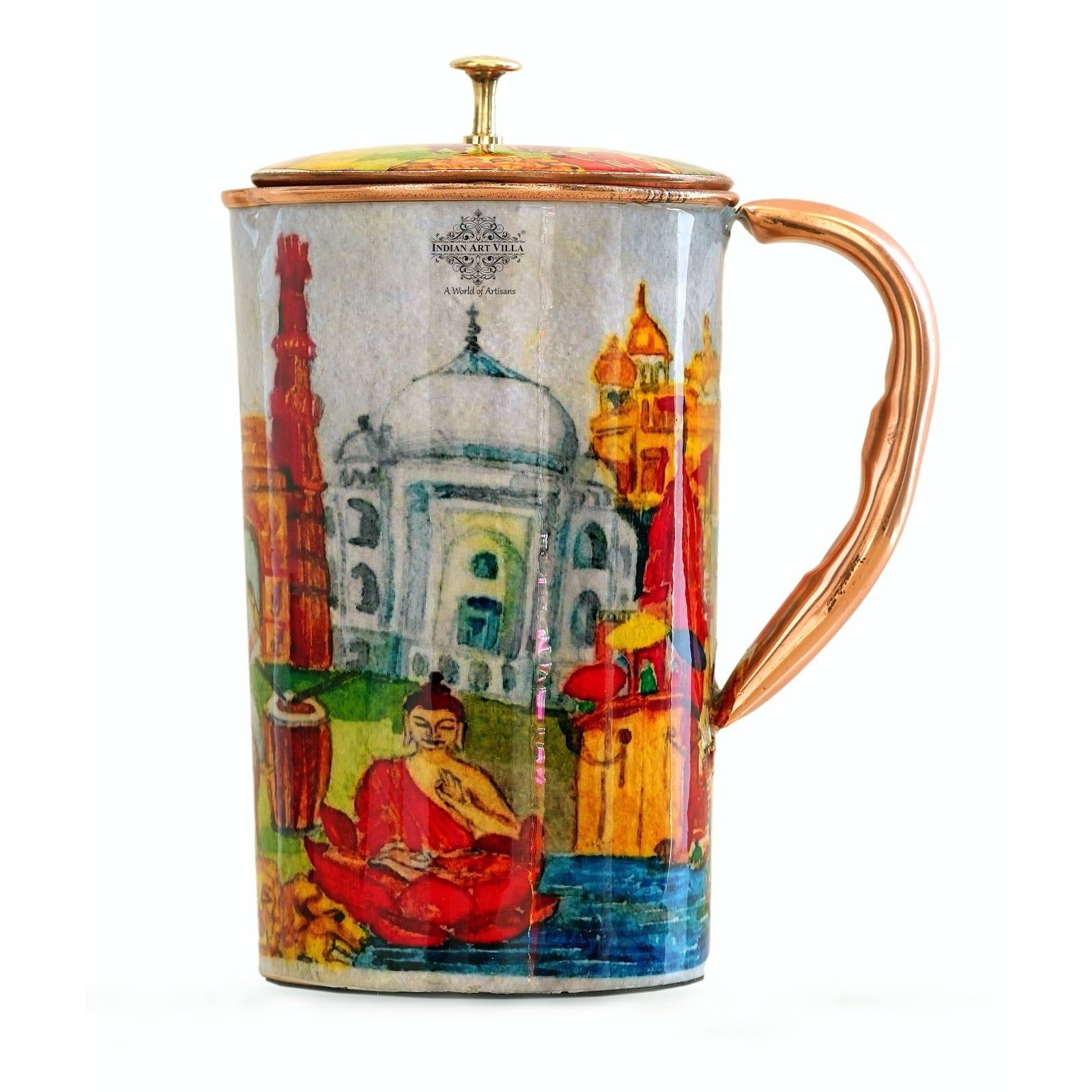 Pure copper printed jug padharo mhare desh design indiatour, 2000 ML